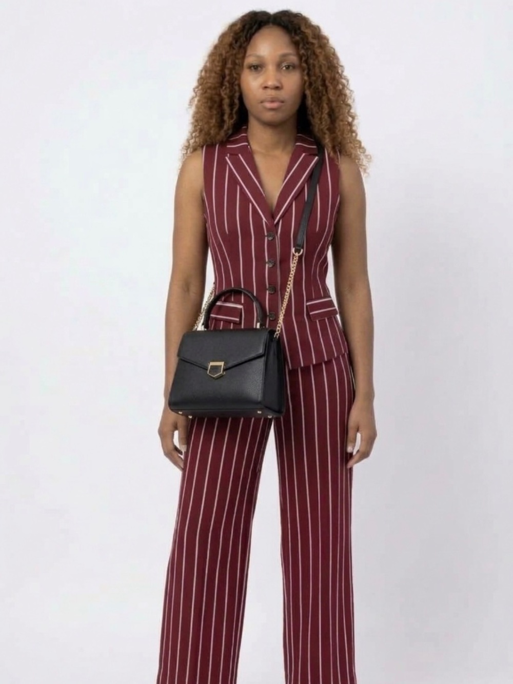 Women's Pinstripe Vest & Wide-Leg Trouser Two-Piece Set